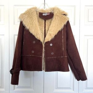 Vintage Y2K indie boho Forever brown faux suede and faux fur lined jacket medium